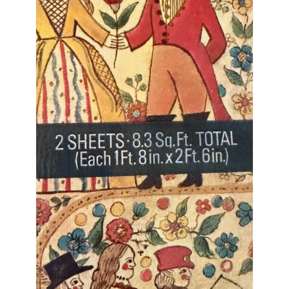 Vintage Colonial Scene Print Gift Wrap Paper By Color Magic 6 + Sheets 20
